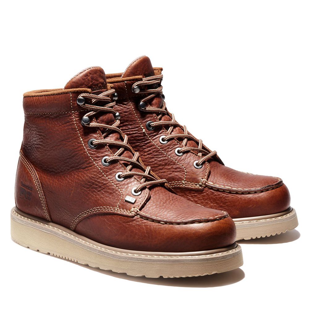 Timberland Μποτακια Εργασίας Ανδρικα Καφε - Pro® Barstow Wedge Moc Soft Toe - Greece 3986021-HA